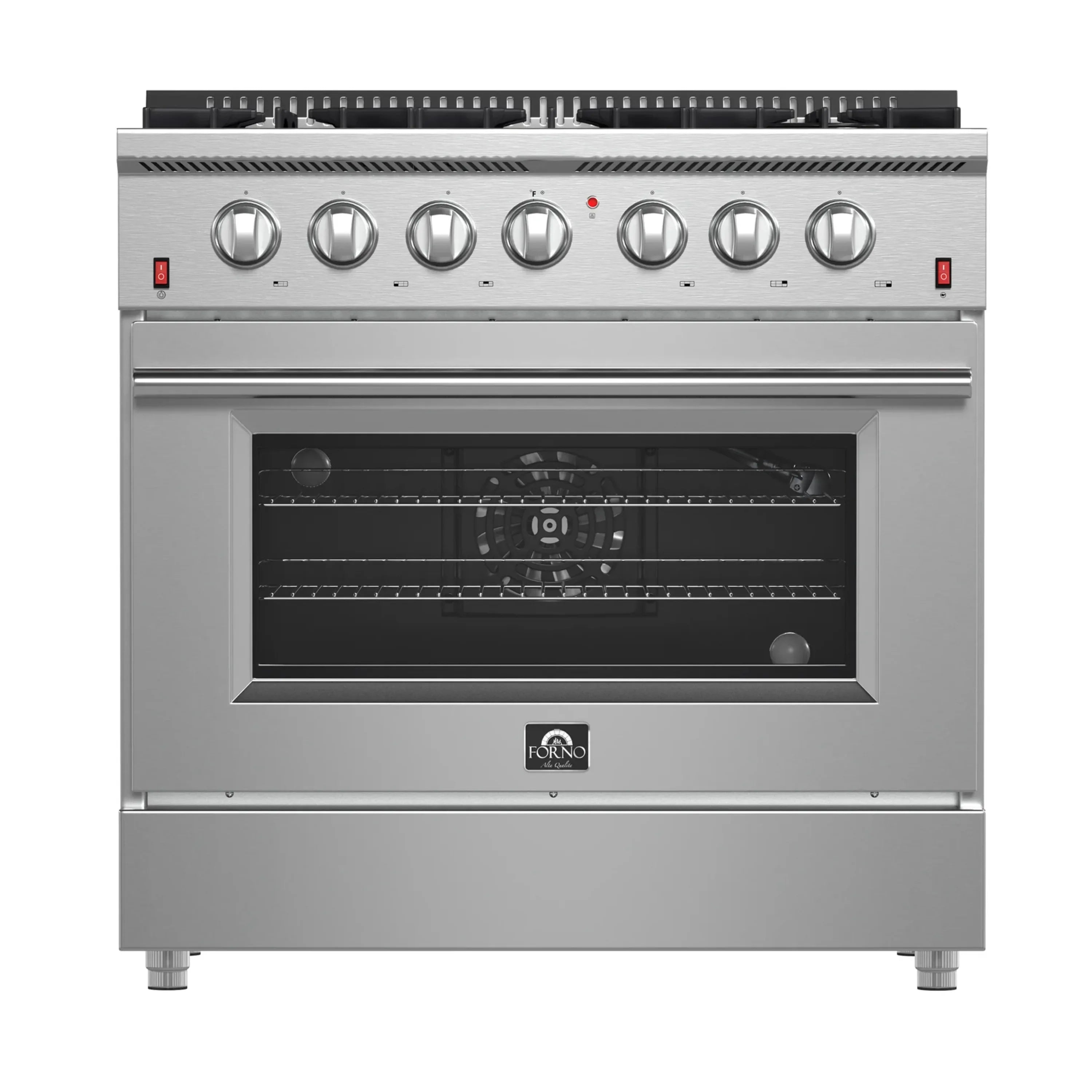 Forno 3-Piece Appliance Package - 36-Inch Gas Range, Refrigerator, & Wall Mount Hood with Backsplash in Stainless Steel