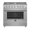 Forno 4-Piece Appliance Package - 36-Inch Gas Range, Wall Mount Range Hood, 36-Inch French Door Refrigerator, and Dishwasher in Stainless Steel
