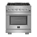 Forno 5-Piece Pro Appliance Package - 30-Inch Gas Range, 60-Inch Pro-Style Refrigerator, Wall Mount Hood with Backsplash, 24-Inch Microwave Oven, & 3-Rack Dishwasher in Stainless Steel