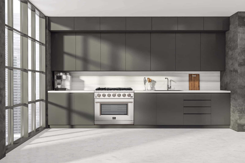 FORNO 2-Piece Appliance Package- 36-Inch Gas Range and 36-Inch Refrigerator with Water Dispenser in Stainless Steel (FBDL-019-02CAUS)