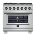 Forno 4-Piece Pro Appliance Package - 36-Inch Gas Range, 60-Inch Pro-Style Refrigerator, 24-Inch Microwave Oven, & 3-Rack Dishwasher in Stainless Steel