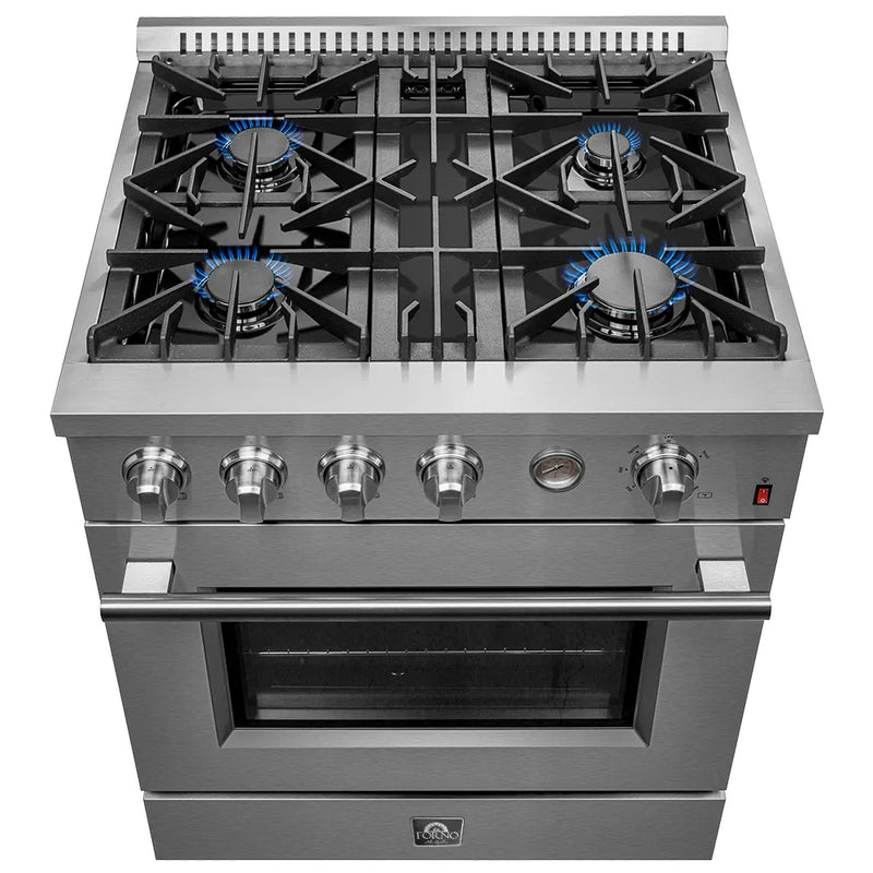 Forno Marco 30-inch Gas Range with 4 Burners and 4.32 Cu.ft. Convection Oven in Stainless Steel (FFSGS6277-30)