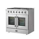 Forno 5-Piece Appliance Package - 36-inch Gas Range, Hood, Refrigerator, Dishwasher and 24-Inch Microwave Oven in Stainless Steel