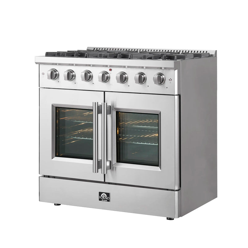 Forno 36-Inch Galiano Gas Range with 6 Gas Burners, 83,000 BTUs, & French Door Gas Oven in Stainless Steel (FFSGS6444-36)