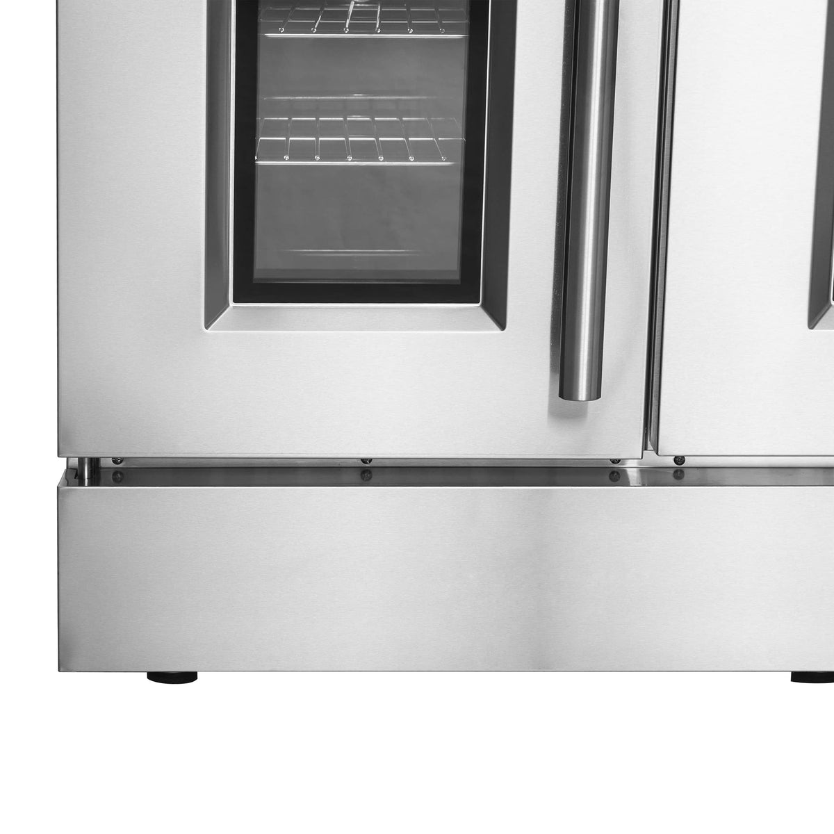 Stainless steel microwave drawer with open door and recessed handle