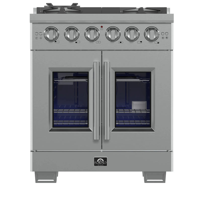 Forno 30-Inch Capriasca Gas Range with 5 Gas Burners, 100,000 BTUs, and French Door Gas Oven in Stainless Steel (FFSGS6460-30)