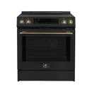 Forno Espresso 3-Piece Appliance Package - 30-Inch Induction Range, Refrigerator with Water Dispenser and Dishwasher in Black with Antique Brass Trim