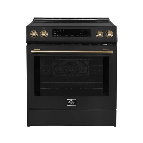 Forno Espresso Donatello 30-Inch Induction Range with Digital Display in Black with Antique Brass Trim (FFSIN0905-30BLK)