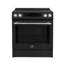 Forno 5-Piece Appliance Package - 30-Inch Induction Range, Under Cabinet Range Hood, French Door Refrigerator, Dishwasher, and 30-Inch Microwave Drawer in Black with Antique Brass Trim