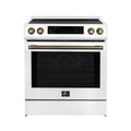 Forno Espresso Donatello 30-Inch Induction Range with Digital Display in White with Antique Brass Handle (FFSIN0905-30WHT)