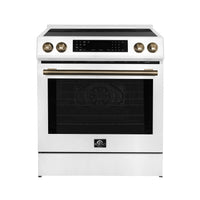 Forno Espresso Donatello 30-Inch Induction Range with Digital Display in White with Antique Brass Trim (FFSIN0905-30WHT)