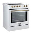 Forno 3-Piece Appliance Package - 30-Inch Induction Range, Refrigerator with Water Dispenser, and Dishwasher in White with Antique Brass Trim