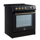 Forno 5-Piece Appliance Package - 30-Inch Induction Range, Under Cabinet Range Hood,  French Door Refrigerator with Water Dispenser, Dishwasher, and  Microwave Drawer in Black with Antique Brass Trim