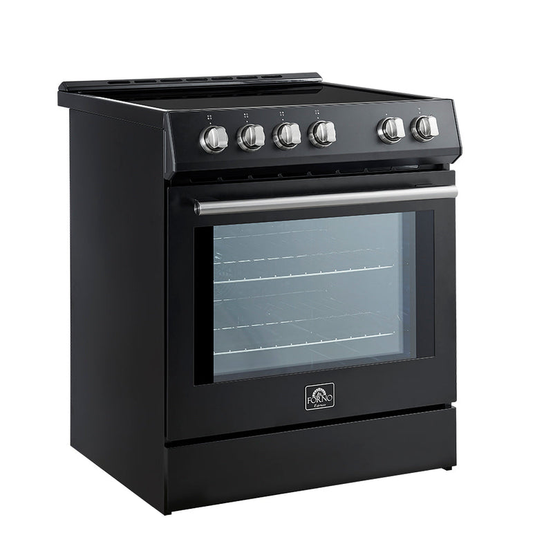 Forno 5-Piece Appliance Package - 30-Inch Induction Range, Under Cabinet Range Hood, Refrigerator with Water Dispenser, Dishwasher, and  30-Inch Microwave Oven in Black with Stainless Steel Trim