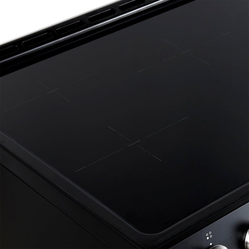 Forno 4-Piece Appliance Package - 30-Inch Espresso Induction Range , Wall Mount Range Hood, 36-Inch French Door Refrigerator, and Dishwasher in Black with Antique Brass Handle