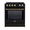 Forno Leonardo Espresso 30-Inch Slide-In Black Induction Range with Brass Trim (FFSIN0982-30BLK)