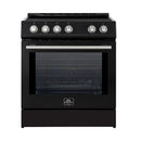 Forno 4-Piece Appliance Package - 30-Inch Induction Range, Under Cabinet Range Hood, French Door Refrigerator with Water Dispenser, and Dishwasher in Black with Stainless Steel Trim