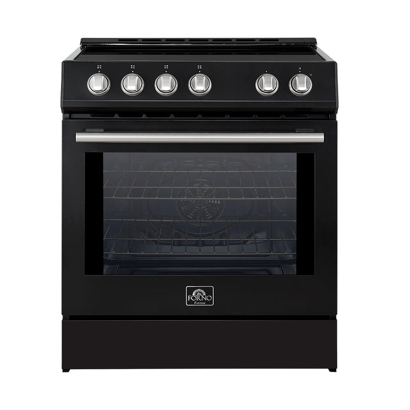 Forno 4-Piece Appliance Package - 30-Inch Induction Range, Under Cabinet Range Hood, French Door Refrigerator, and Dishwasher in Black with Stainless Steel Trim