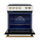 Forno 5-Piece Appliance Package - 30-Inch Induction Range, Under Cabinet Range Hood, Refrigerator, Dishwasher, and 30-Inch Microwave Oven in White with Antique Brass Trim