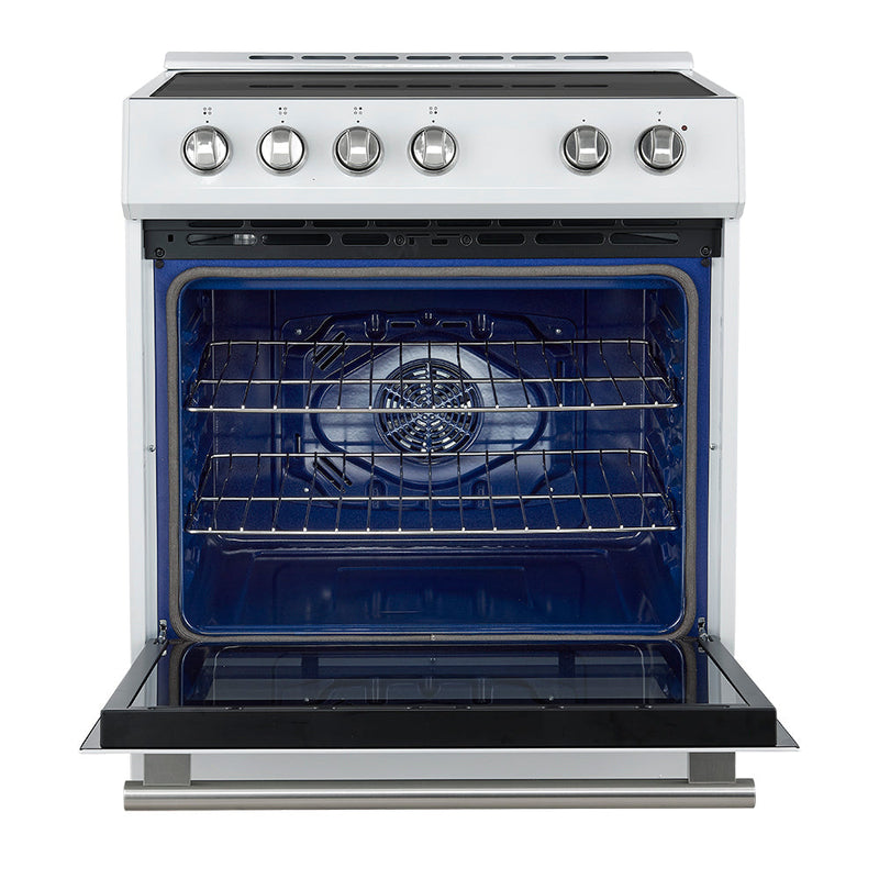 Forno 5-Piece Appliance Package - 30-Inch Induction Range, Under Cabinet Range Hood,  French Door Refrigerator, Dishwasher, and  Microwave Drawer in White with Stainless Steel Trim