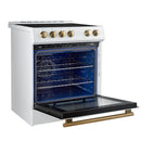 Forno 5-Piece Appliance Package - 30-Inch Induction Range, Under Cabinet Range Hood, Refrigerator, Dishwasher, and 30-Inch Microwave Oven in White with Antique Brass Trim