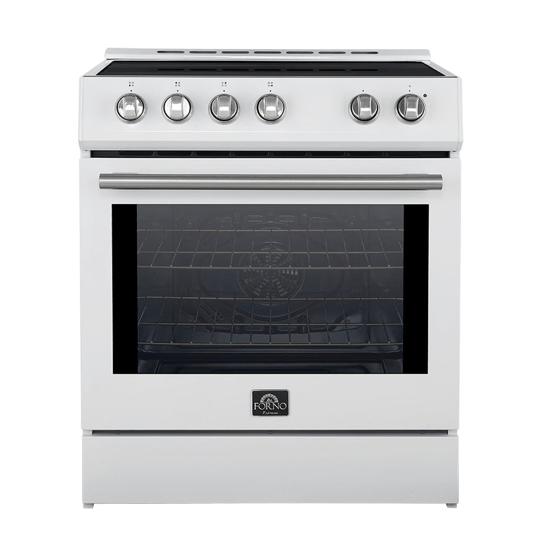 Forno 5-Piece Appliance Package - 30-Inch Induction Range, Under Cabinet Range Hood, Refrigerator, Dishwasher, and 30-Inch Microwave Oven in White with Stainless Steel Trim