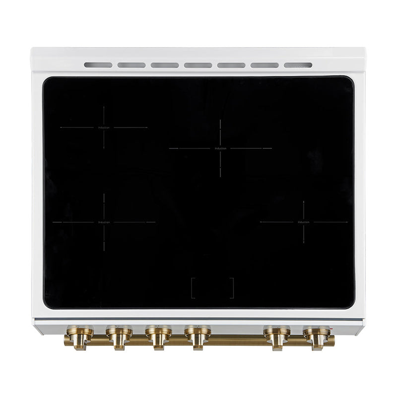 Forno 2-Piece Appliance Package - 30-Inch Slide-In Induction Range and 31-Inch Refrigerator, Right Hinge in White with Antique Brass Handle (FBDL-014-06CAUS)