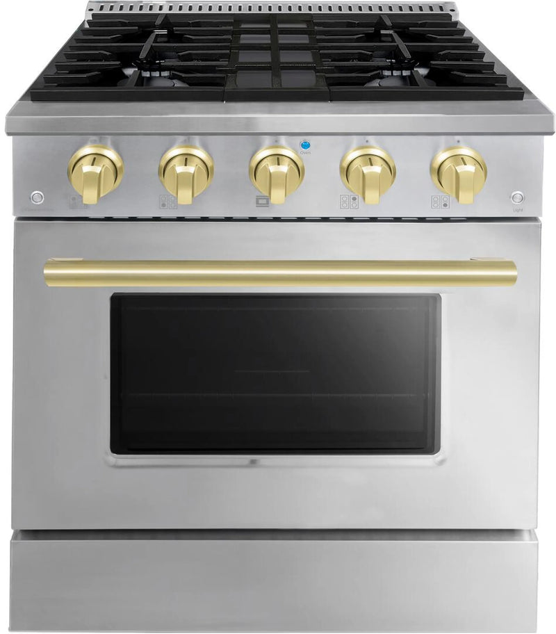 Forte 30-Inch Freestanding Natural Gas Range with 4 Sealed Burners, 3.53 cu. ft. Oven in Stainless Steel with Brass Trim (FGR304BSSBR)