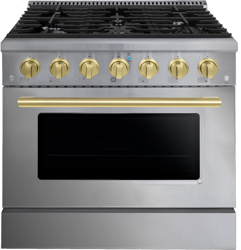 Forte 36" Freestanding Natural Gas Range with 5 Sealed Burners in Stainless Steel with Brass Trim (FGR366BSSBR)