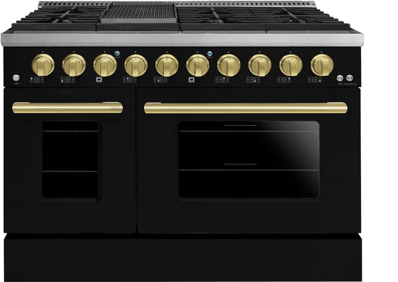 Forte 48" Freestanding Natural Gas Range with 8 Sealed Burners in Black with Brass Trim (FGR488BBBBR)