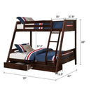 Parrot Uncle Solid Wood Twin / Full Bunk Bed with Reversible Angled Ladder and Underbed Drawers
