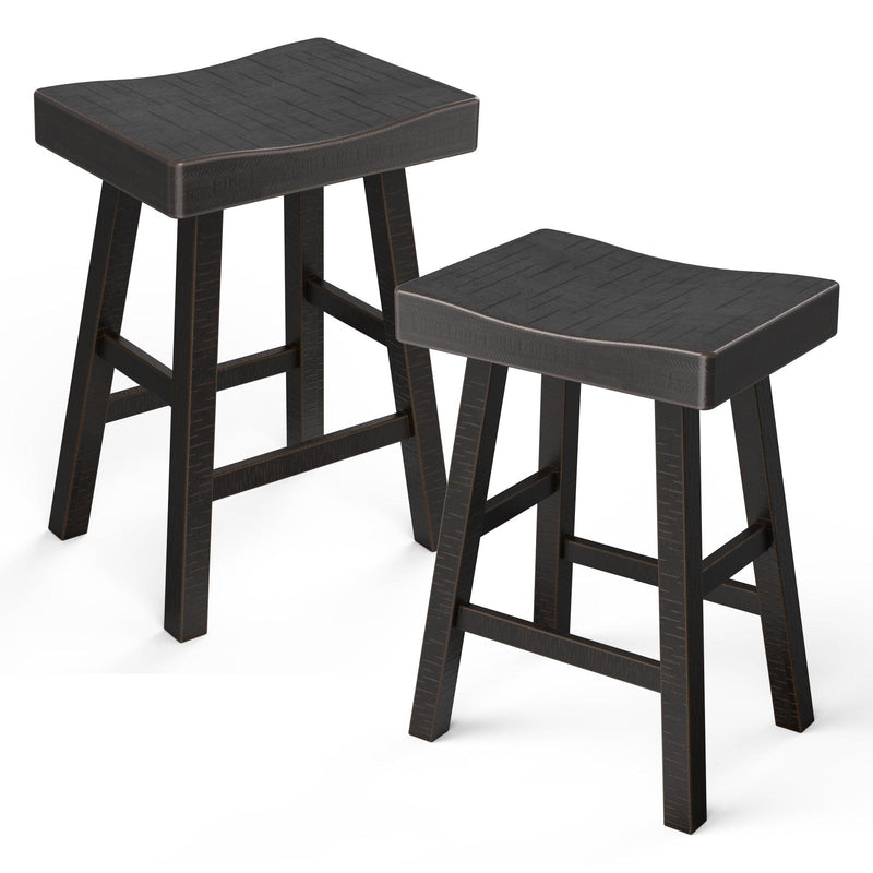 Parrot Uncle Set of 2 Farmhouse Solid Wood Bar Stools - Backless Saddle Seat Counter Height Chairs for Kitchen Island, Breakfast Nook & Home Office