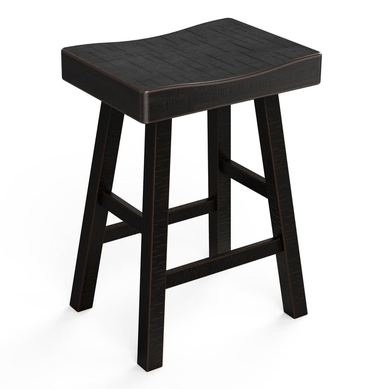 Parrot Uncle Set of 2 Farmhouse Solid Wood Bar Stools - Backless Saddle Seat Counter Height Chairs for Kitchen Island, Breakfast Nook & Home Office