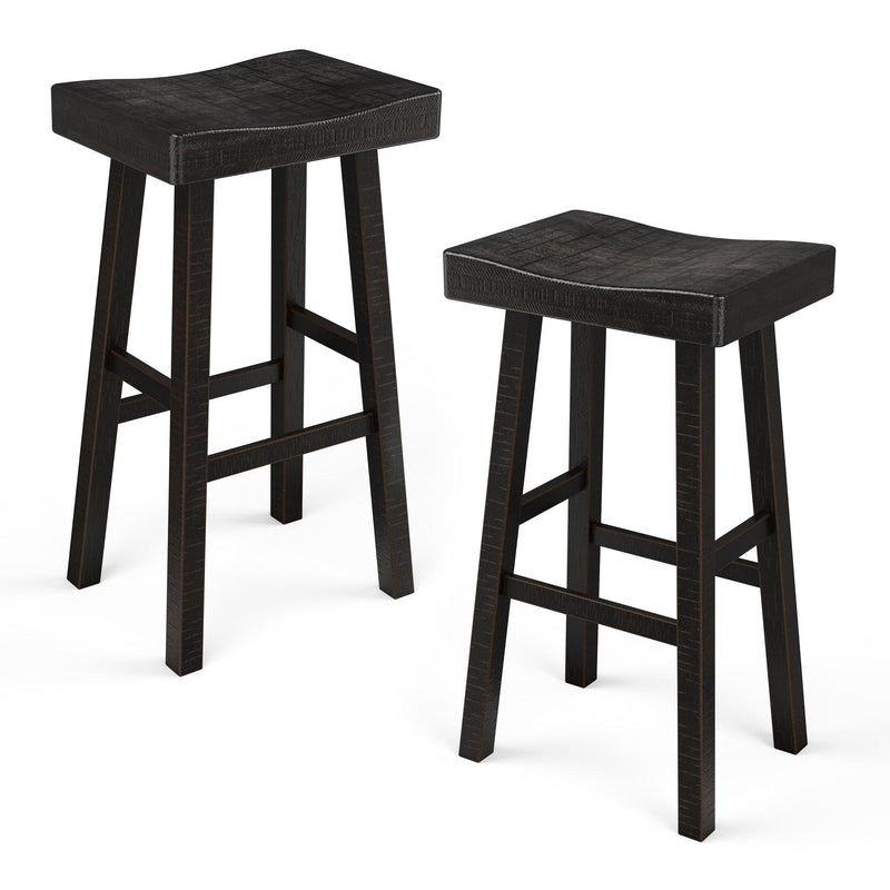 Parrot Uncle Set of 2 Farmhouse Solid Wood Bar Stools - Backless Saddle Seat Counter Height Chairs for Kitchen Island, Breakfast Nook & Home Office