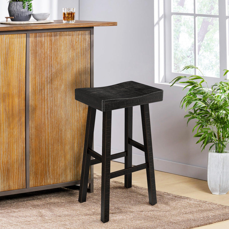 Parrot Uncle Set of 2 Farmhouse Solid Wood Bar Stools - Backless Saddle Seat Counter Height Chairs for Kitchen Island, Breakfast Nook & Home Office