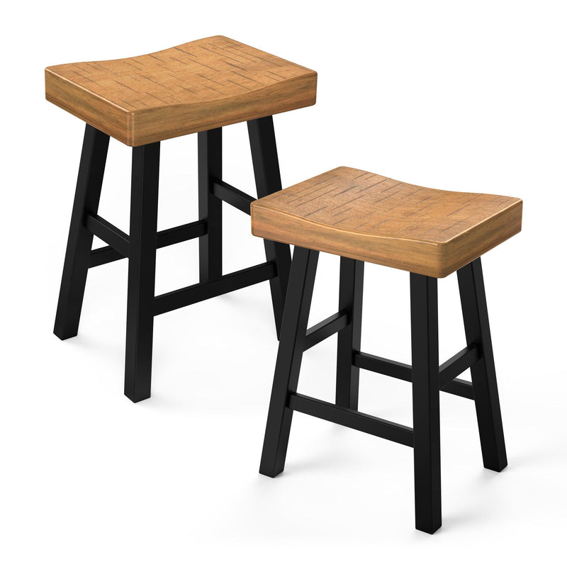 Parrot Uncle Set of 2 Farmhouse Solid Wood Bar Stools - Backless Saddle Seat Counter Height Chairs for Kitchen Island, Breakfast Nook & Home Office