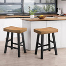 Parrot Uncle Set of 2 Farmhouse Solid Wood Bar Stools - Backless Saddle Seat Counter Height Chairs for Kitchen Island, Breakfast Nook & Home Office