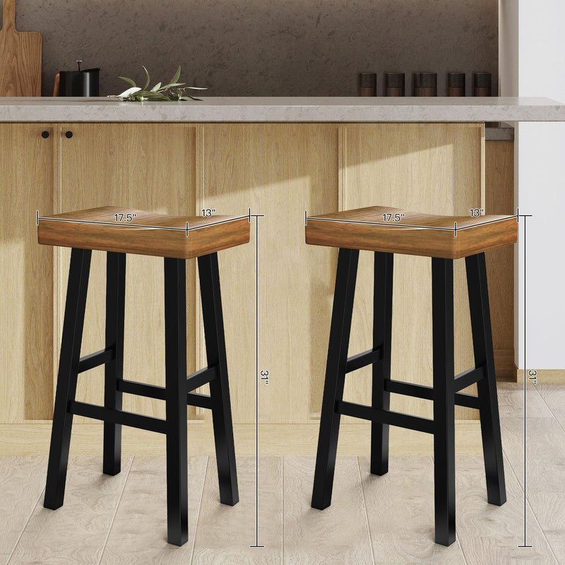 Parrot Uncle Set of 2 Farmhouse Solid Wood Bar Stools - Backless Saddle Seat Counter Height Chairs for Kitchen Island, Breakfast Nook & Home Office