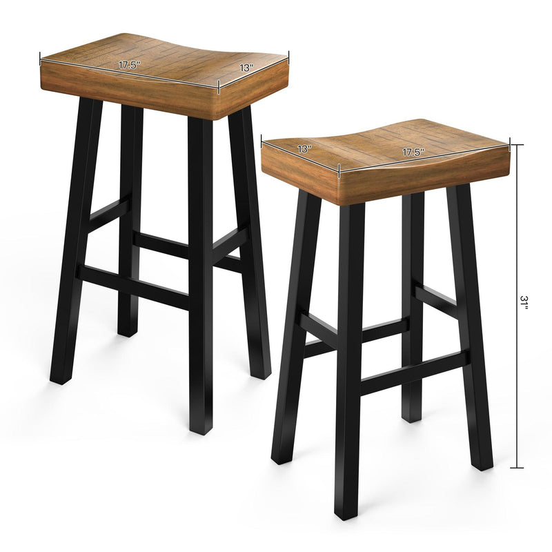 Parrot Uncle Set of 2 Farmhouse Solid Wood Bar Stools - Backless Saddle Seat Counter Height Chairs for Kitchen Island, Breakfast Nook & Home Office