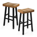 Parrot Uncle Set of 2 Farmhouse Solid Wood Bar Stools - Backless Saddle Seat Counter Height Chairs for Kitchen Island, Breakfast Nook & Home Office