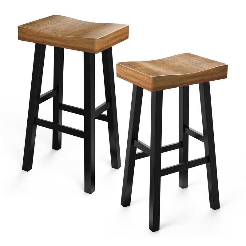 Parrot Uncle Set of 2 Farmhouse Solid Wood Bar Stools - Backless Saddle Seat Counter Height Chairs for Kitchen Island, Breakfast Nook & Home Office