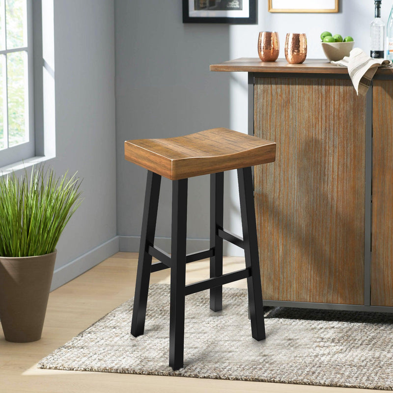 Parrot Uncle Set of 2 Farmhouse Solid Wood Bar Stools - Backless Saddle Seat Counter Height Chairs for Kitchen Island, Breakfast Nook & Home Office