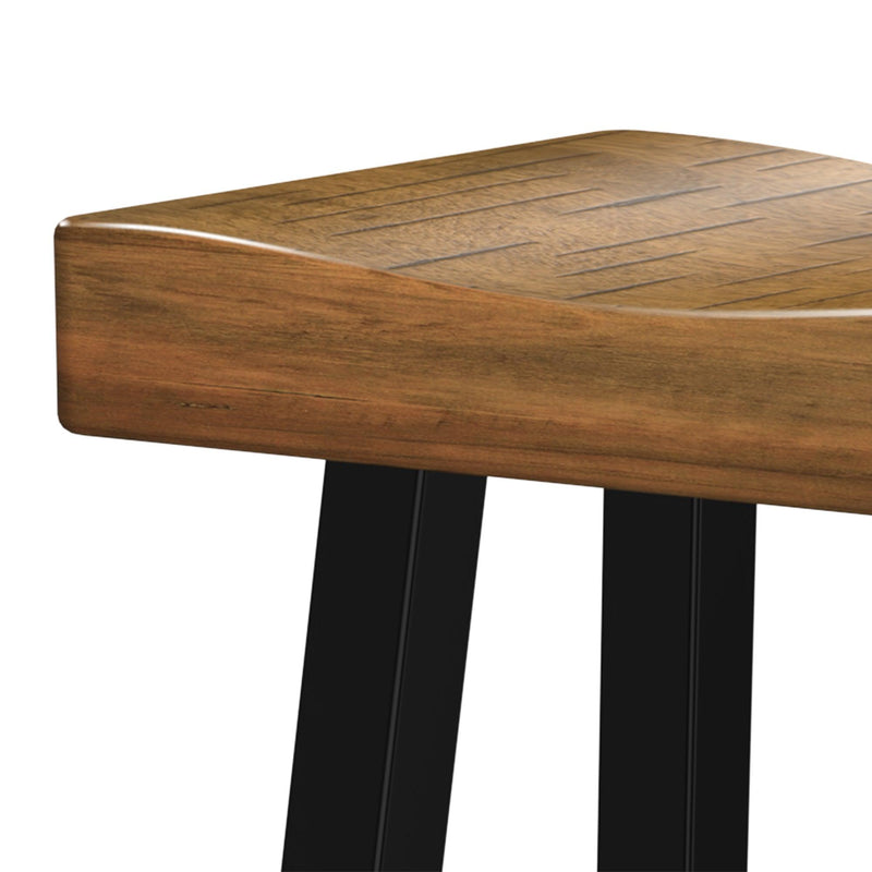 Parrot Uncle Set of 2 Farmhouse Solid Wood Bar Stools - Backless Saddle Seat Counter Height Chairs for Kitchen Island, Breakfast Nook & Home Office