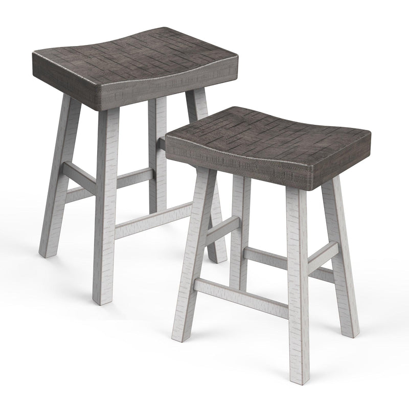 Parrot Uncle Set of 2 Farmhouse Solid Wood Bar Stools - Backless Saddle Seat Counter Height Chairs for Kitchen Island, Breakfast Nook & Home Office