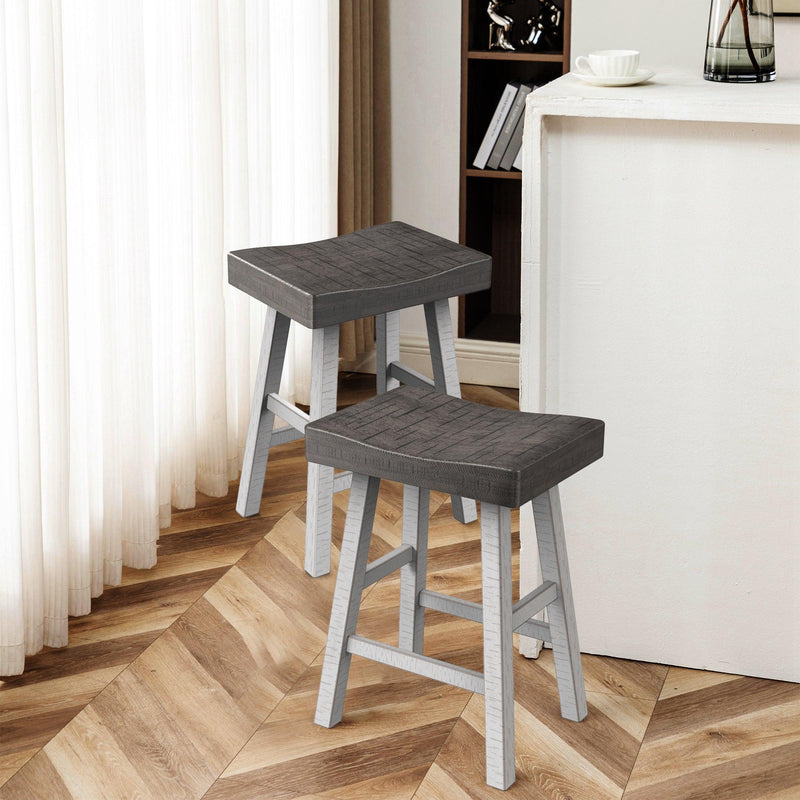 Parrot Uncle Set of 2 Farmhouse Solid Wood Bar Stools - Backless Saddle Seat Counter Height Chairs for Kitchen Island, Breakfast Nook & Home Office