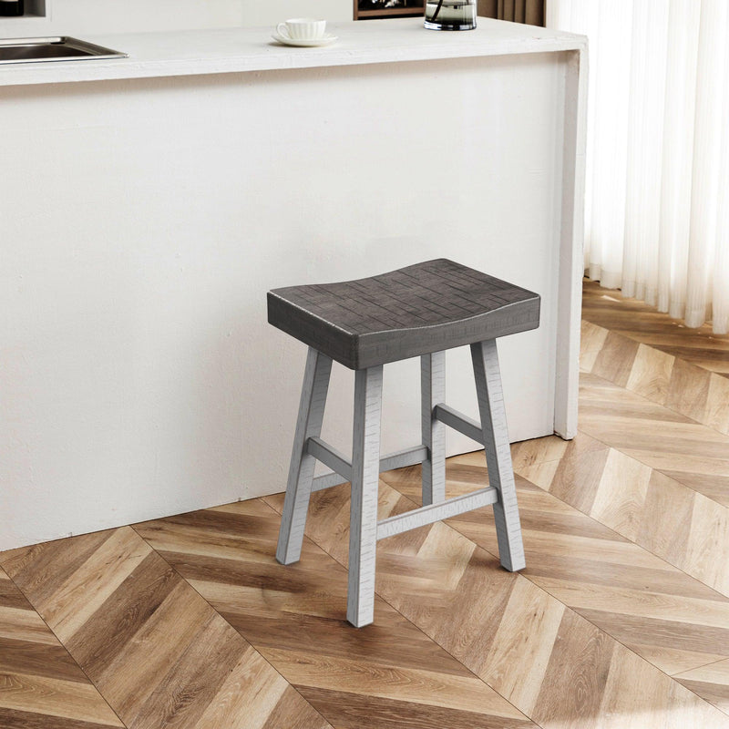 Parrot Uncle Set of 2 Farmhouse Solid Wood Bar Stools - Backless Saddle Seat Counter Height Chairs for Kitchen Island, Breakfast Nook & Home Office