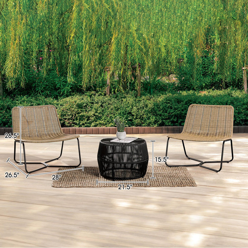 Parrot Uncle Sarabi 3-Piece Natural Wicker Outdoor Conversation Set (FM80003BK-T-3PC-PU)