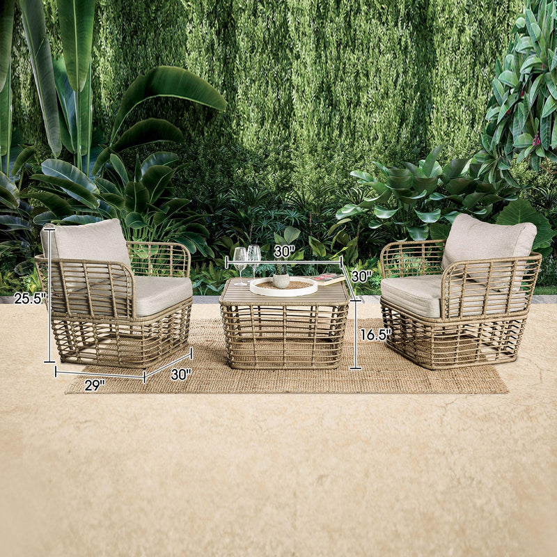Parrot Uncle Johari Contemporary 3-Piece Outdoor Rattan Conversation Set (FM80016NT-3PC-PU)