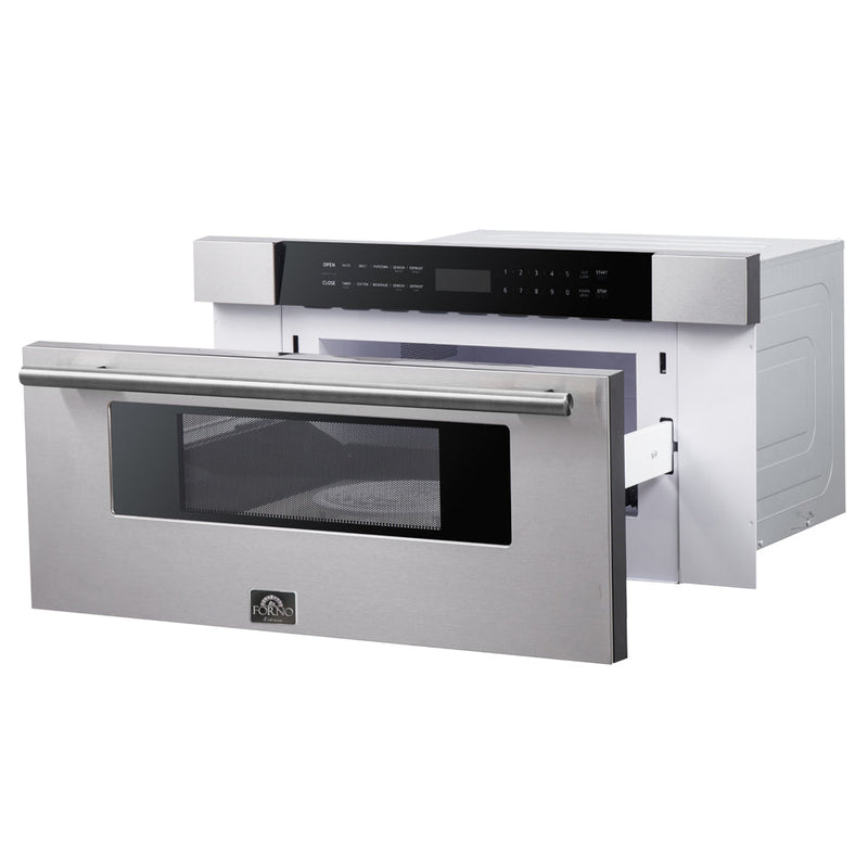 Forno 5-Piece Appliance Package - 30-Inch Electric Range, Under Cabinet Range Hood, Refrigerator with Water Dispenser, Dishwasher, and 30-Inch Microwave Drawer in Stainless Steel