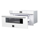 Forno 4-Piece Appliance Package - 36-Inch Galiano Dual Fuel Range, 60-Inch Refrigerator, Dishwasher, & 30-Inch Microwave Drawer in White with Antique Brass Handle